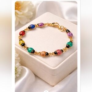 Joan Rivers Colorful Ladybug Bracelet Gold Tone Enamel Whimsical Garden